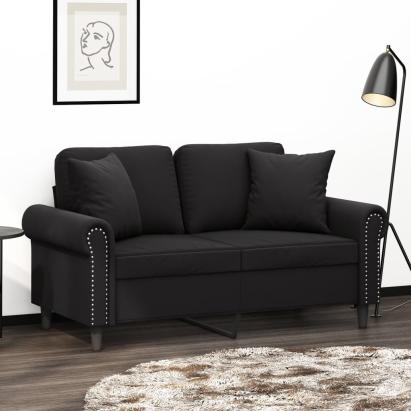 Canapea cu 2 locuri cu pernuțe, negru, 120 cm, catifea GartenMobel Dekor