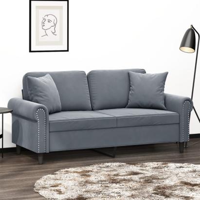 Canapea cu 2 locuri cu pernuțe, gri închis, 140 cm, catifea GartenMobel Dekor