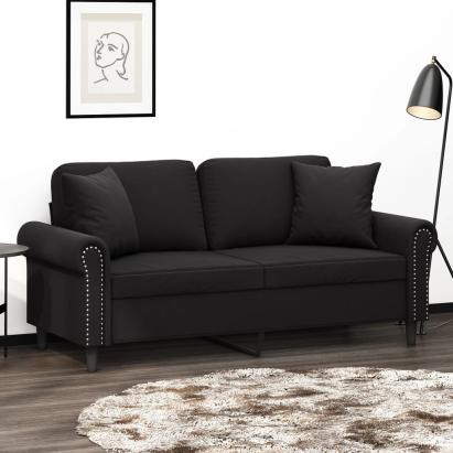 Canapea cu 2 locuri cu pernuțe, negru, 140 cm, catifea GartenMobel Dekor