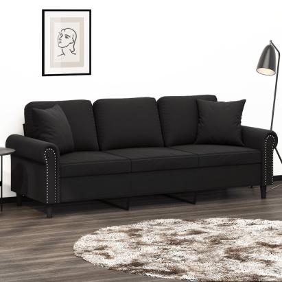 Canapea cu 3 locuri cu pernuțe, negru, 180 cm, catifea GartenMobel Dekor