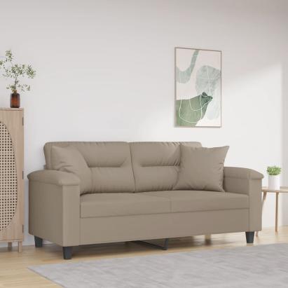 Canapea cu 2 locuri, cu perne, gri taupe, 140 cm, microfibră GartenMobel Dekor