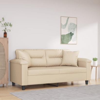 Canapea cu 2 locuri, cu perne, crem, 140 cm, microfibră GartenMobel Dekor