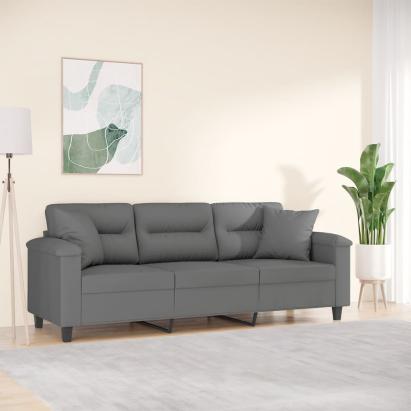 Canapea cu 3 locuri și perne, gri închis, 180 cm, microfibră GartenMobel Dekor