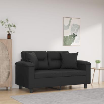 Canapea cu 2 locuri cu pernuțe, negru, 120 cm, piele ecologică GartenMobel Dekor