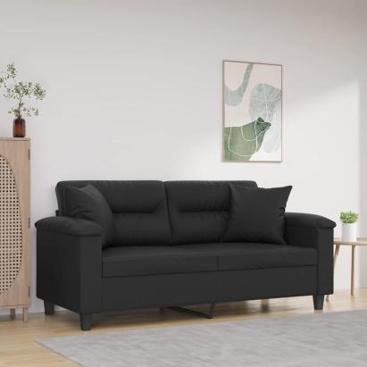 Canapea cu 2 locuri cu pernuțe, negru, 140 cm, piele ecologică GartenMobel Dekor