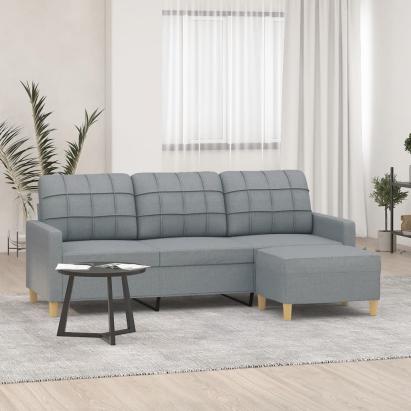 Canapea cu 3 locuri și taburet, gri deschis, 180 cm, textil GartenMobel Dekor