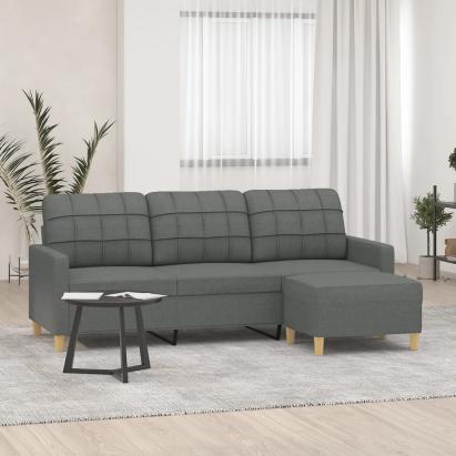 Canapea cu 3 locuri și taburet, gri închis, 180 cm, textil GartenMobel Dekor