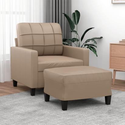 Fotoliu canapea cu taburet, cappuccino, 60 cm, piele ecologică GartenMobel Dekor
