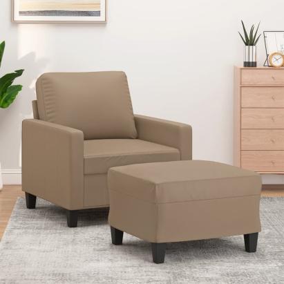 Fotoliu canapea cu taburet, cappuccino, 60 cm, piele ecologică GartenMobel Dekor