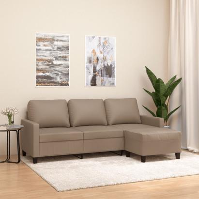 Canapea cu 3 locuri / taburet cappuccino 180 cm piele ecologică GartenMobel Dekor