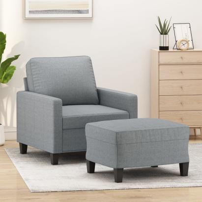 Fotoliu canapea cu taburet, gri deschis, 60 cm, textil GartenMobel Dekor