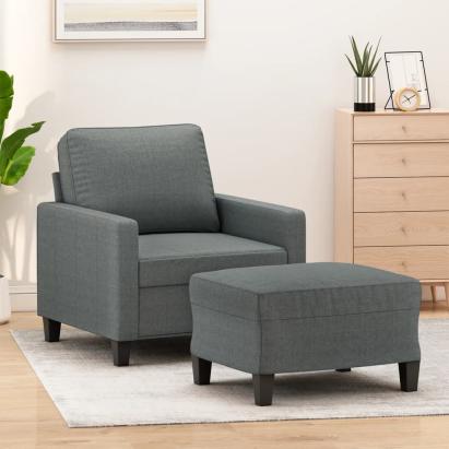 Fotoliu canapea cu taburet, gri închis, 60 cm, textil GartenMobel Dekor
