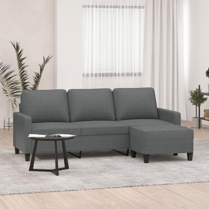 Canapea cu 3 locuri și taburet, gri închis, 180 cm, textil GartenMobel Dekor