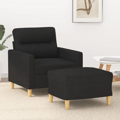 Fotoliu canapea cu taburet, negru, 60 cm, material textil GartenMobel Dekor