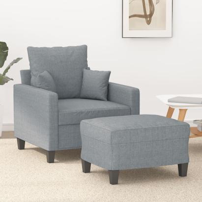 Fotoliu canapea cu taburet, gri deschis, 60 cm, textil GartenMobel Dekor