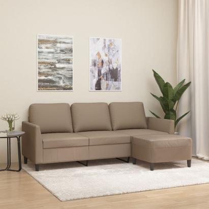 Canapea cu 3 locuri / taburet cappuccino 180 cm piele ecologică GartenMobel Dekor