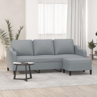 Canapea cu 3 locuri și taburet, gri deschis, 180 cm, textil GartenMobel Dekor