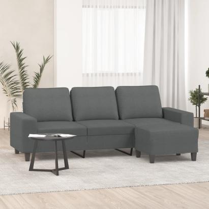 Canapea cu 3 locuri și taburet, gri închis, 180 cm, textil GartenMobel Dekor