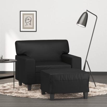 Fotoliu canapea cu taburet, negru, 60 cm, piele ecologică GartenMobel Dekor