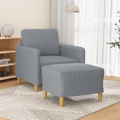 Fotoliu canapea cu taburet, gri deschis, 60 cm, textil GartenMobel Dekor