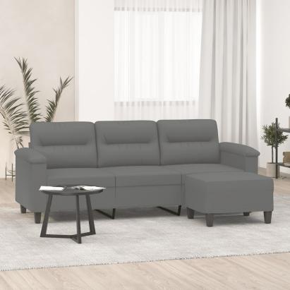 Canapea cu 3 locuri și taburet, gri închis, 180 cm, microfibră GartenMobel Dekor