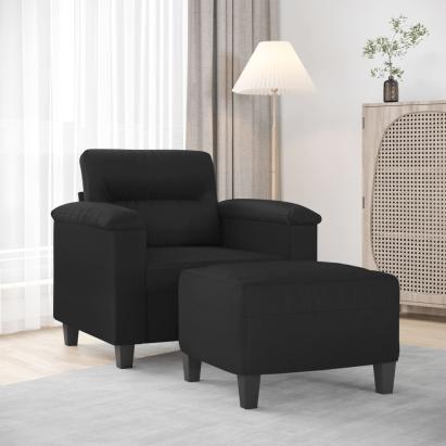 Fotoliu canapea cu taburet, negru, 60 cm, piele ecologică GartenMobel Dekor
