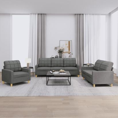 Set de canapele cu perne, 3 piese, gri închis, textil GartenMobel Dekor