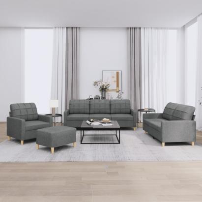 Set de canapele cu perne, 4 piese, gri închis, textil GartenMobel Dekor