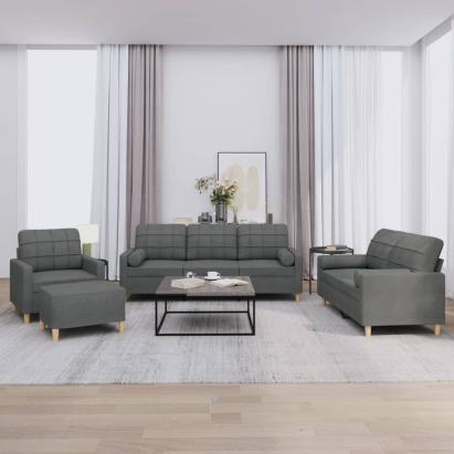 Set de canapele cu perne, 4 piese, gri închis, material textil GartenMobel Dekor