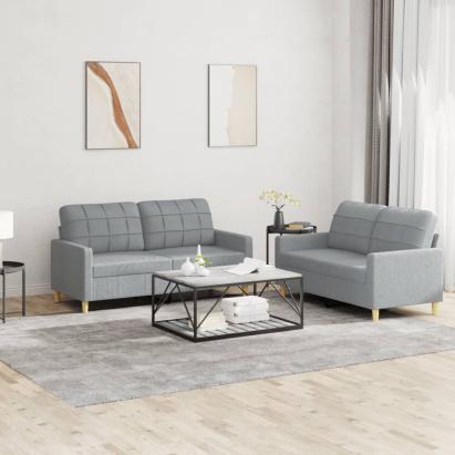 Set de canapele cu perne, 2 piese, gri deschis, textil GartenMobel Dekor