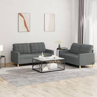 Set de canapele cu perne, 2 piese, gri închis, textil GartenMobel Dekor