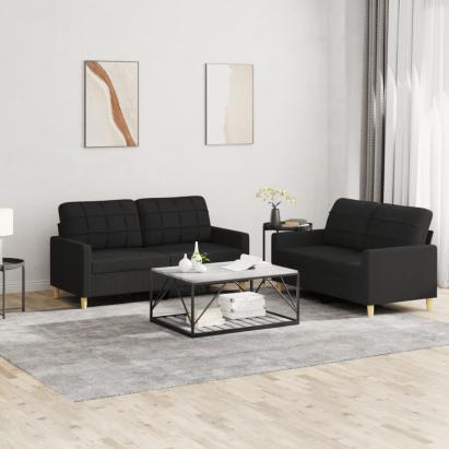 Set de canapele cu perne, 2 piese, negru, textil GartenMobel Dekor