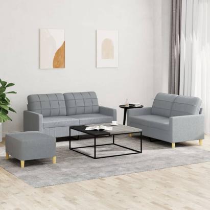 Set de canapele cu perne, 3 piese, gri deschis, textil GartenMobel Dekor