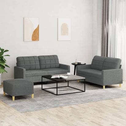 Set de canapele cu perne, 3 piese, gri închis, textil GartenMobel Dekor