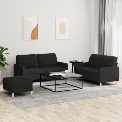 Set de canapele cu perne, 3 piese, negru, textil GartenMobel Dekor