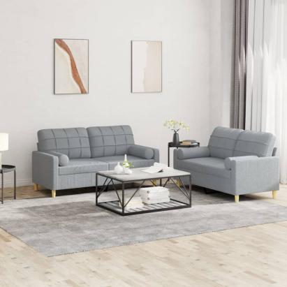 Set de canapele cu perne, 2 piese, gri deschis, material textil GartenMobel Dekor