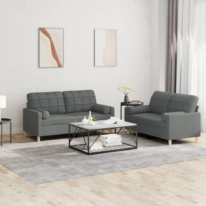 Set de canapele cu perne, 2 piese, gri închis, material textil GartenMobel Dekor