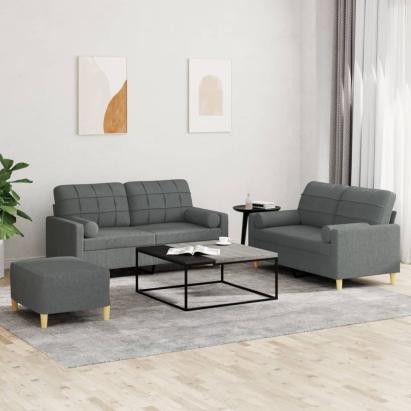 Set de canapele cu perne, 3 piese, gri închis, textil GartenMobel Dekor