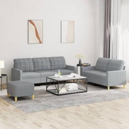 Set de canapele cu perne, 3 piese, gri deschis, textil GartenMobel Dekor