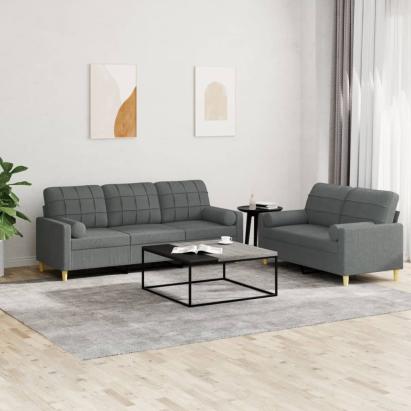Set de canapele cu perne, 2 piese, gri închis, material textil GartenMobel Dekor