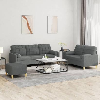 Set de canapele cu perne, 3 piese, gri închis, textil GartenMobel Dekor