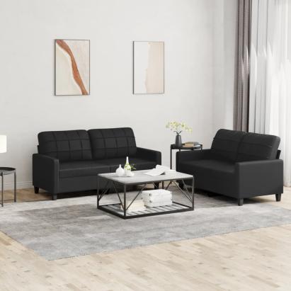 Set de canapele cu perne, 2 piese, negru, piele ecologică GartenMobel Dekor