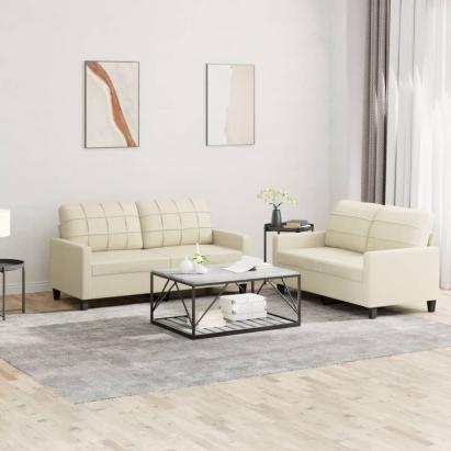 Set de canapele cu perne, 2 piese, crem, piele ecologică GartenMobel Dekor