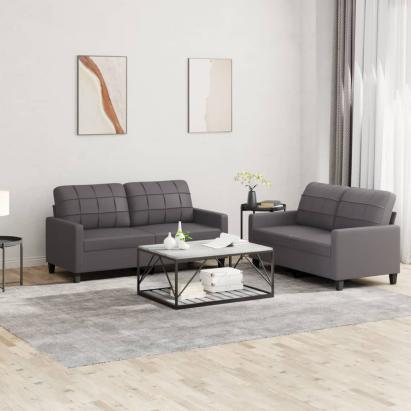 Set de canapele cu perne, 2 piese, gri, piele ecologică GartenMobel Dekor
