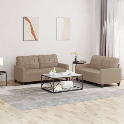 Set de canapele cu perne, 2 piese, cappuccino, piele ecologică GartenMobel Dekor
