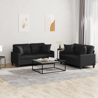 Set de canapele cu perne, 2 piese, negru, piele ecologică GartenMobel Dekor