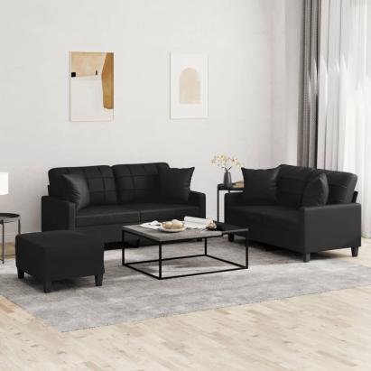 Set de canapele cu perne, 3 piese, negru, piele ecologică GartenMobel Dekor