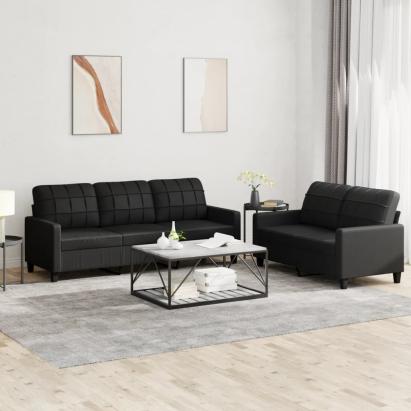 Set de canapele cu perne, 2 piese, negru, piele ecologică GartenMobel Dekor