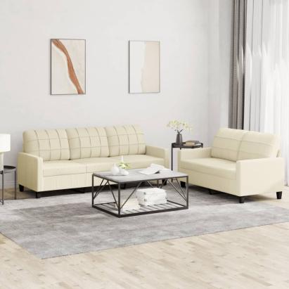 Set de canapele cu perne, 2 piese, crem, piele ecologică GartenMobel Dekor