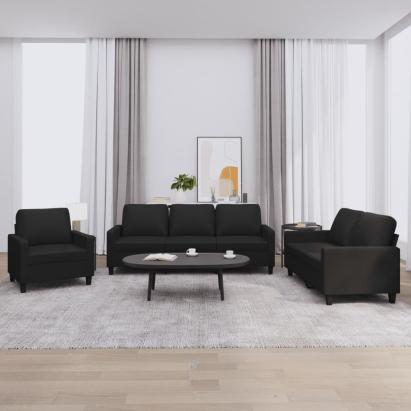 Set de canapele cu perne, 3 piese, negru, piele ecologică GartenMobel Dekor
